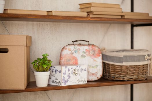 casket for needlework with flower, sewing in style interior