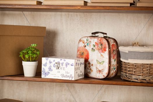 casket for needlework with flower, sewing in style interior
