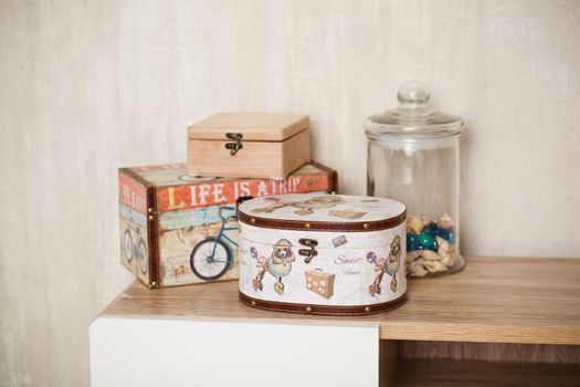casket for needlework with flower, sewing in style interior