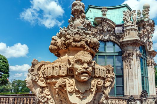 Sculpture made of sandstone in the famous Baroque Zwinger in Dresden's old town.