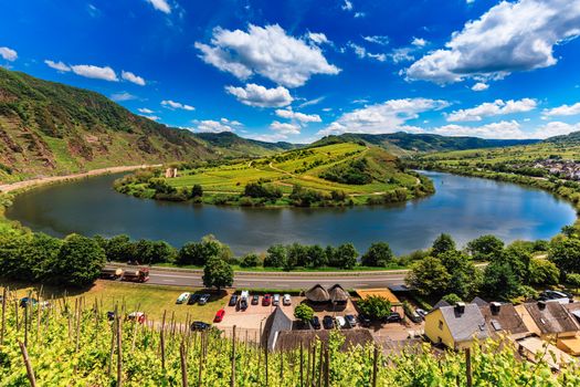 Moselle valley Germany: view from Bremm viewpoint on Moselle loop with river Moselle in summer, Germany Europe