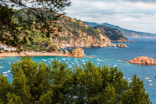Coastal cliffs, beach near Tossa de Mar, with sea view