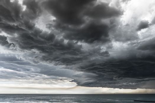 Dramatic Seascape with Dark Stormy Clouds.