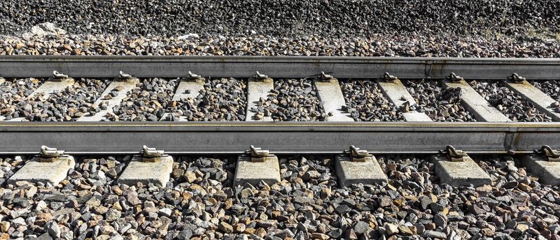 Closeup of an railway. Industrial background.