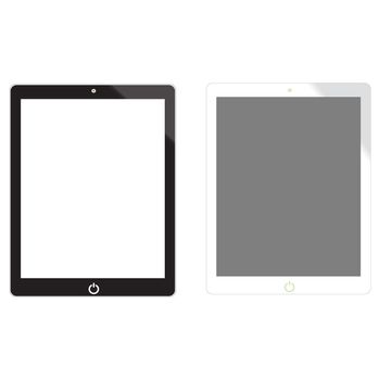 tablet on white background. white and black tablet computer with blank screen. tablet pc sign.