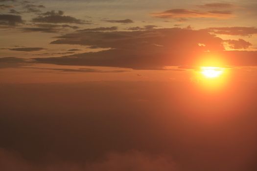 The atmosphere of the morning sunrise with fog