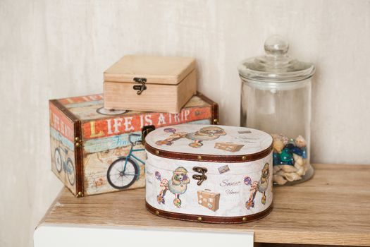 casket for needlework with flower, sewing in style interior