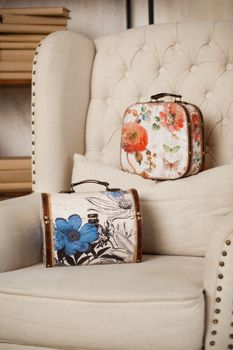 casket for needlework with flower, sewing in style interior