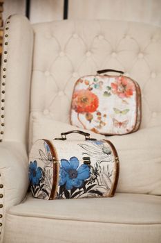 casket for needlework with flower, sewing in style interior