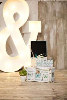 casket for needlework with flower, sewing in style interior