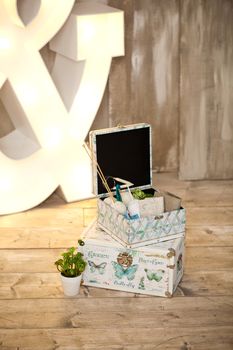 casket for needlework with flower, sewing in style interior