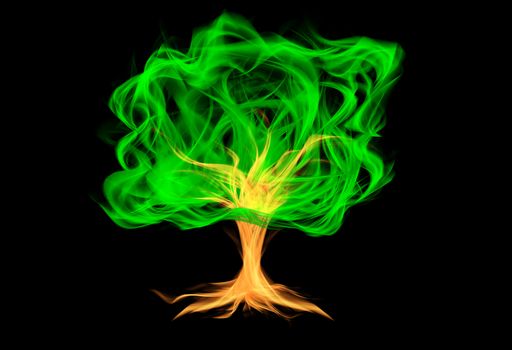 Abstract flame tree shape on a black background