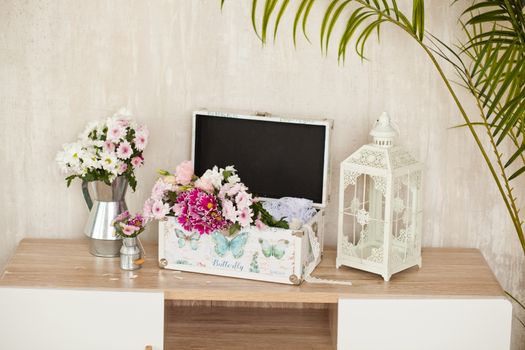 casket for needlework with flower, sewing in style interior