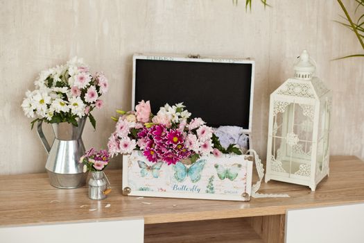 casket for needlework with flower, sewing in style interior