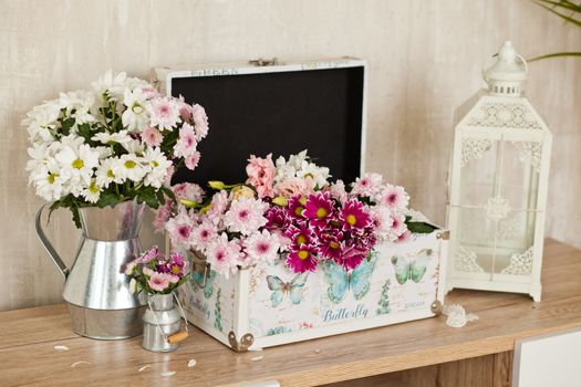 casket for needlework with flower, sewing in style interior
