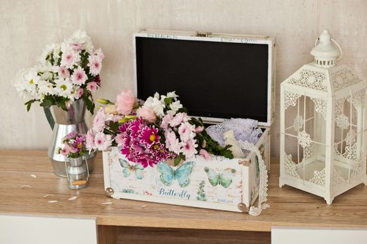 casket for needlework with flower, sewing in style interior