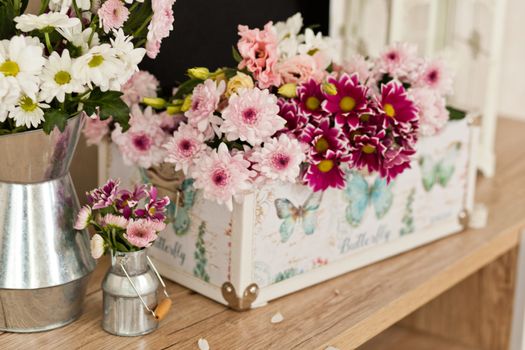 casket for needlework with flower, sewing in style interior
