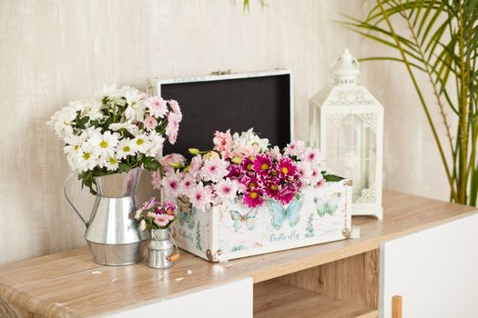 casket for needlework with flower, sewing in style interior