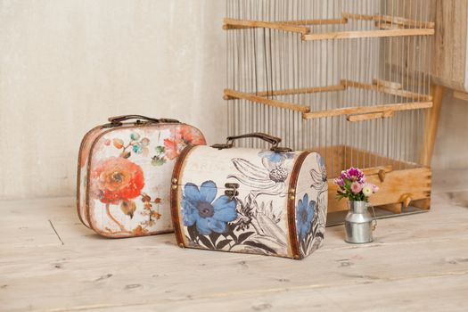 casket for needlework with flower, sewing in style interior