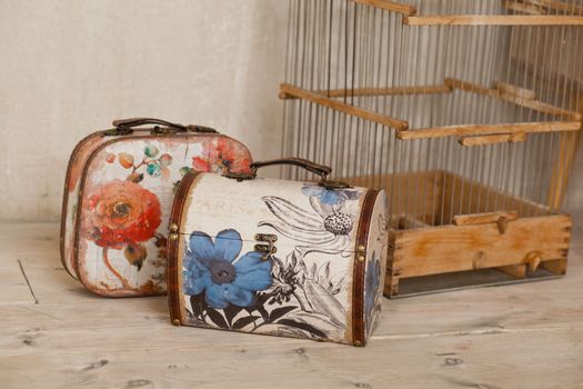 casket for needlework with flower, sewing in style interior