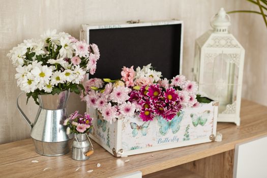 casket for needlework with flower, sewing in style interior
