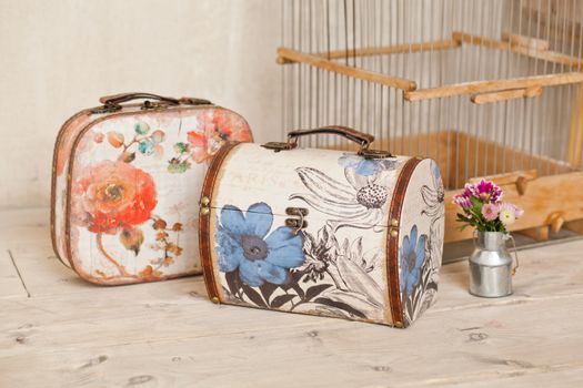 casket for needlework with flower, sewing in style interior