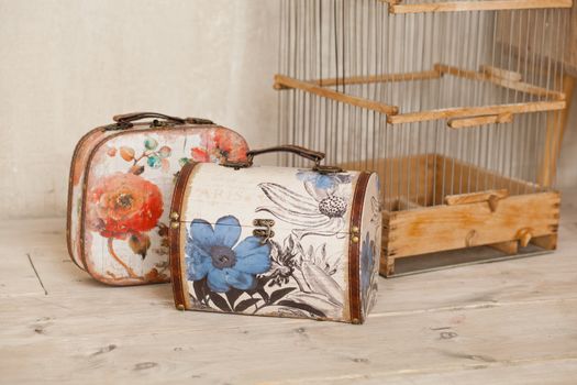 casket for needlework with flower, sewing in style interior
