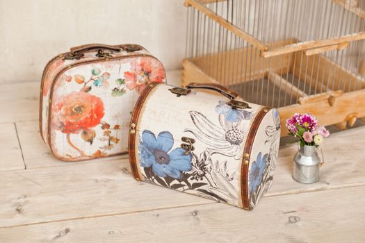 casket for needlework with flower, sewing in style interior