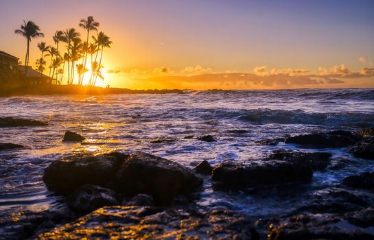 The sunrise over the beach in Kauai, Hawaii