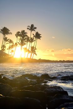 The sunrise over the beach in Kauai, Hawaii