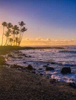 The sunrise over the beach in Kauai, Hawaii