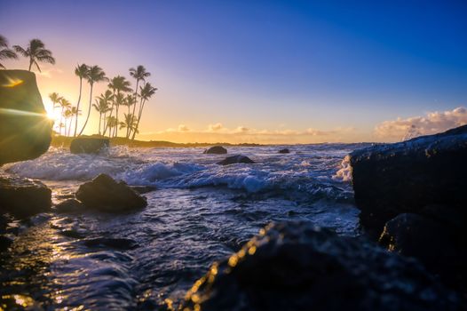 The sunrise over the beach in Kauai, Hawaii