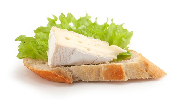 Piece of camembert with lettuce on the bread