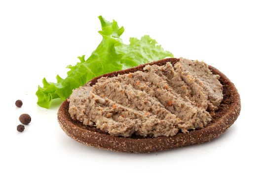 Sandwich with meat pate, lettuce and black pepper