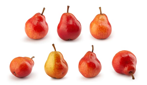 Assorted red pears on the white background