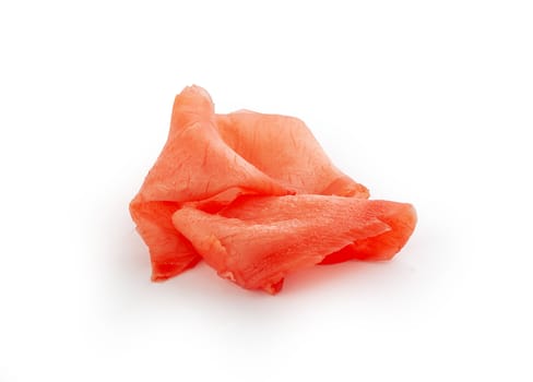 Isolated handul of red pickled ginger on the white