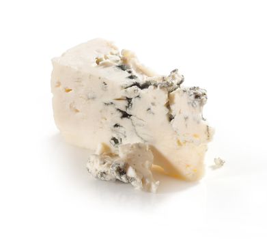 Isolated piece of blue cheese with crumbs