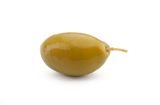 Isolated one marinated olives on the white background