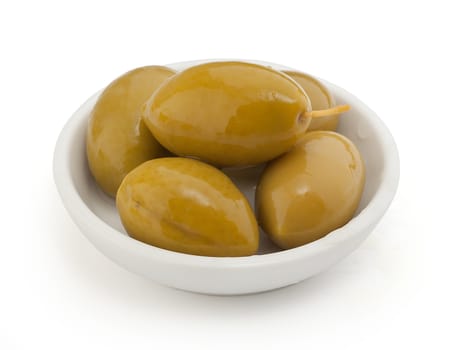 Isolated heap of marinated olives in the bowl