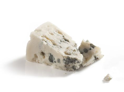 Isolated piece of blue cheese on the white