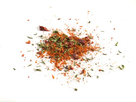 Mix of dried herbs on the white background