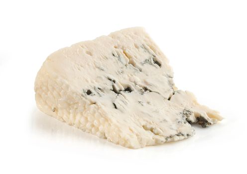 Piece of blue cheese on the white background