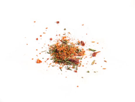 Mix of dried herbs on the white background