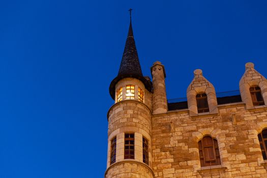 Leon, Spain - 9 December 2019: Tower of Casa Botines