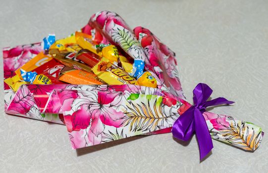 colorful bouquet of delicious candies and chocolates