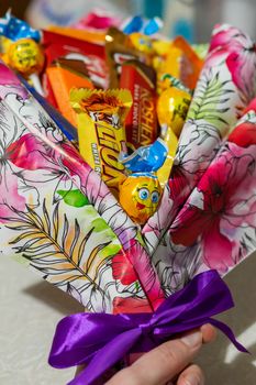 colorful bouquet of delicious candies and chocolates