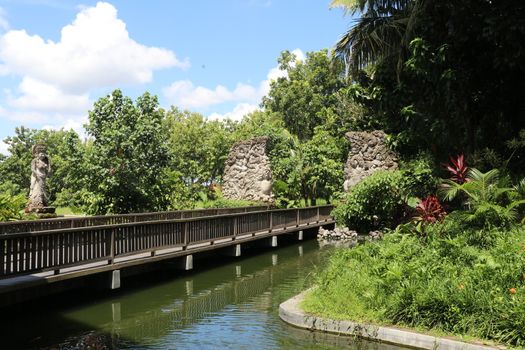 Entrance wooden bridge to Monkey forest Bali, Ubud.. Bridge that leads to Monkey Forest in Ubud at Bali, Indonesia.