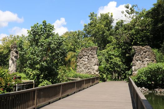 Entrance wooden bridge to Monkey forest Bali, Ubud.. Bridge that leads to Monkey Forest in Ubud at Bali, Indonesia.