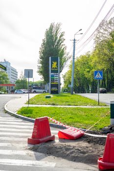 Vinnytsia Ukraine May 13, 2020 Road works. Change in fuel prices. Reducing the cost of fuel. Economic crisis. Consequences of a pandemic