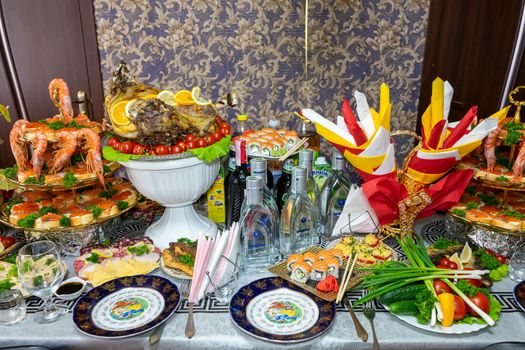 Ukraine, Vinnytsia - May 23, 2020 Well served festive table.